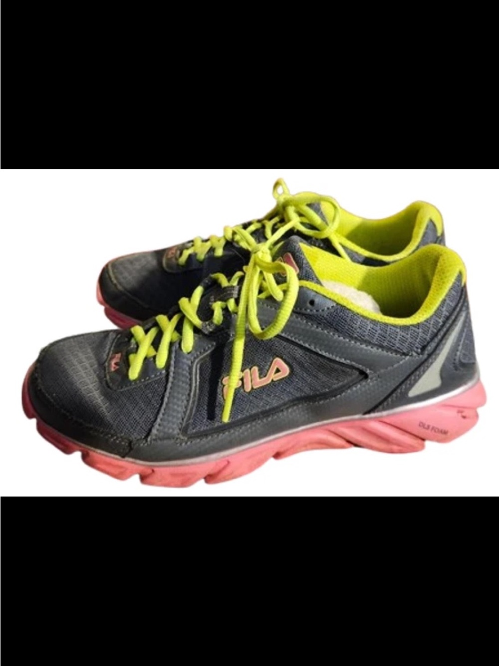 Fila Women's Gray Shoes with Neon Yellow and Pink Accents